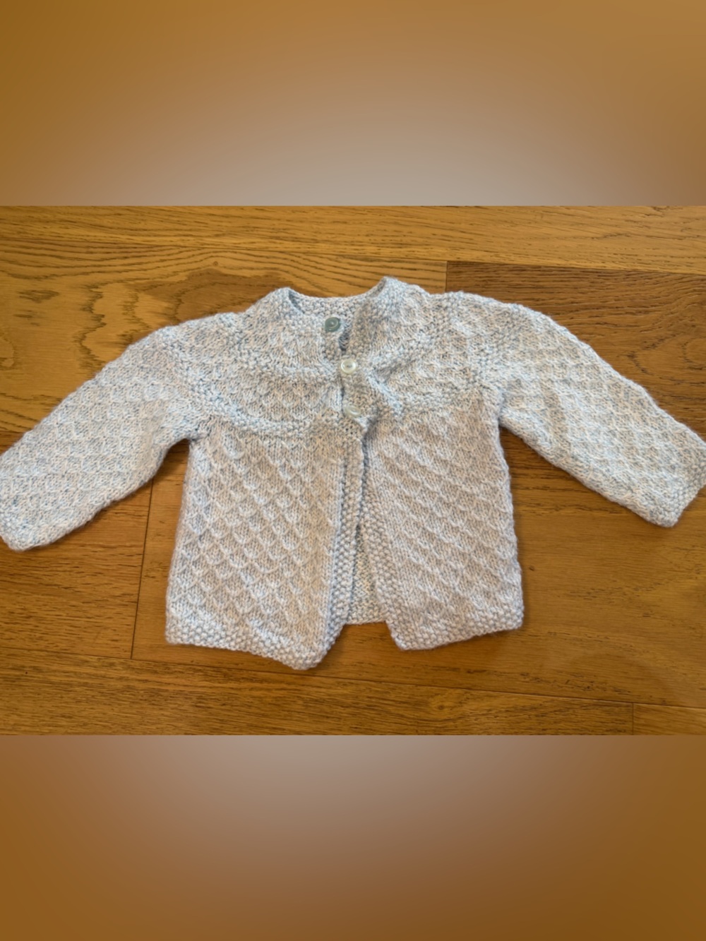 Baby girl handmade Light powder blue crochet Button Cardigan Sweater 6-18m VGUC